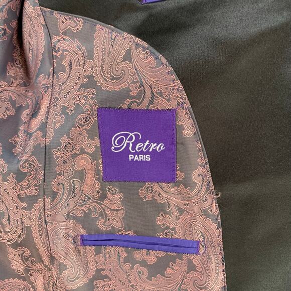 Retro Paris Velvet Blazer Pink Blush Black Satin Lapel Slim Fit 38S Formal - Picture 9 of 10